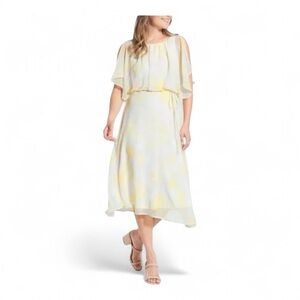 ModCloth Floral Midi Dress in Pastel Yellow,‎ Pink Whimsical Fairy - Large New